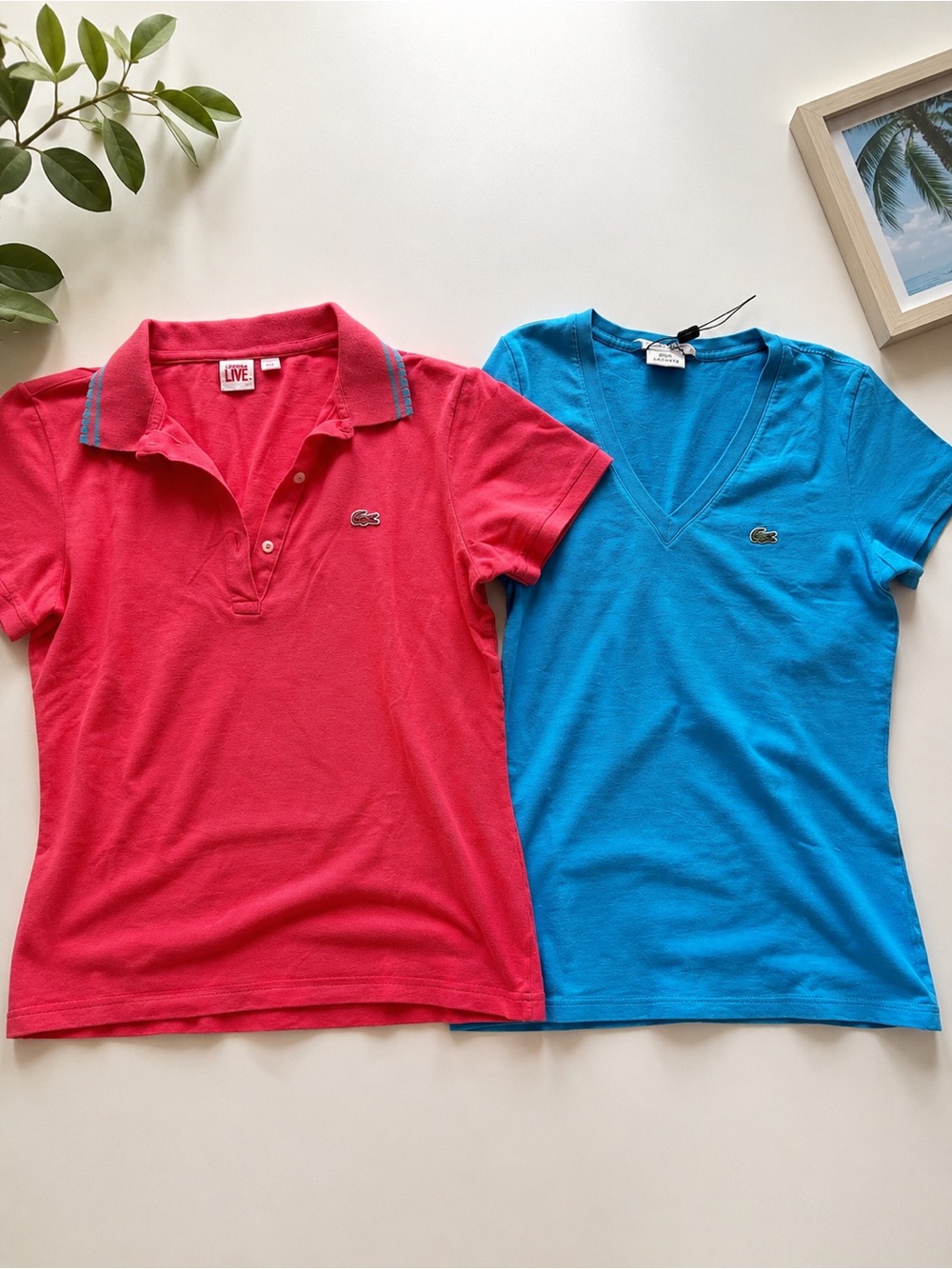 Lacoste Women’s Polo & V-Neck Top Bundle Pink Blue S 34